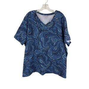 Catherines Suprema Collection Short Sleeve Shirt Size 1X 22/24 Blue V-Neck